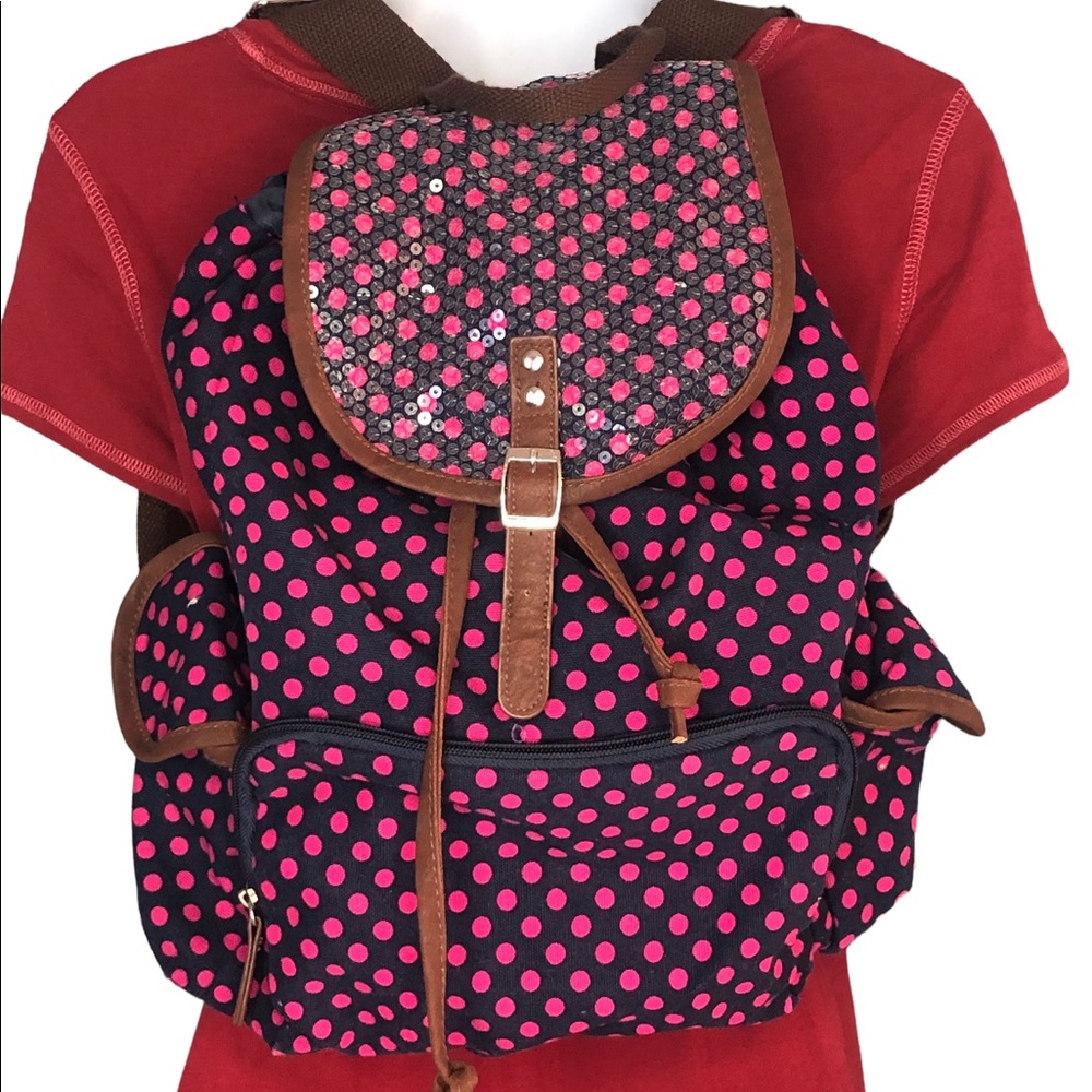 Pink polka dot backpack